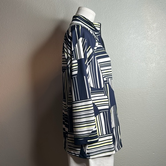 WEEKENDS By Chico’s Navy Linear Dot Striped Knit Wrinkle Free Zip Front Jacket M - Picture 9 of 17